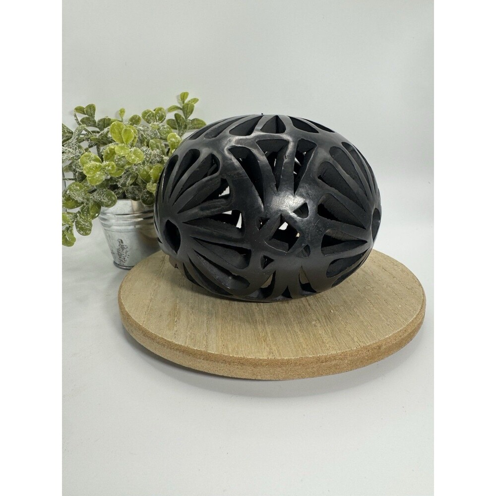 Black Clay Pottery Tea Light Fairy Candle Holder